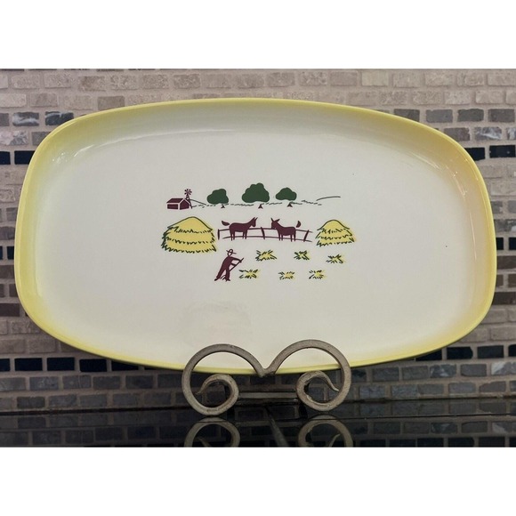 Vintage Brock Of California Serving Platter Farmhouse Yellow Tray Hay Donkey - Picture 2 of 10